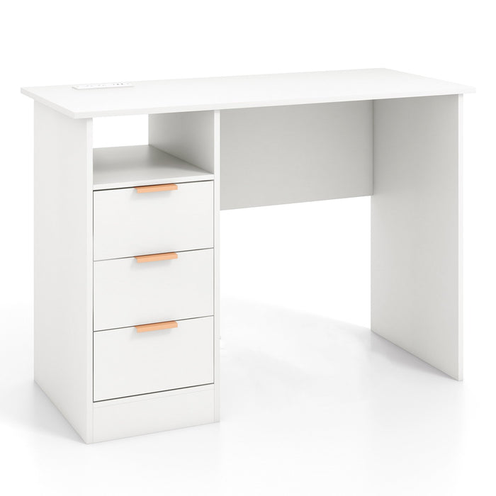 Office Desk with Built-in Power Outlet and 3 Storage Drawers - Ideal Workspace Solution for Home Office Environment - Perfect Solution for Cleaner, Organized Working Space