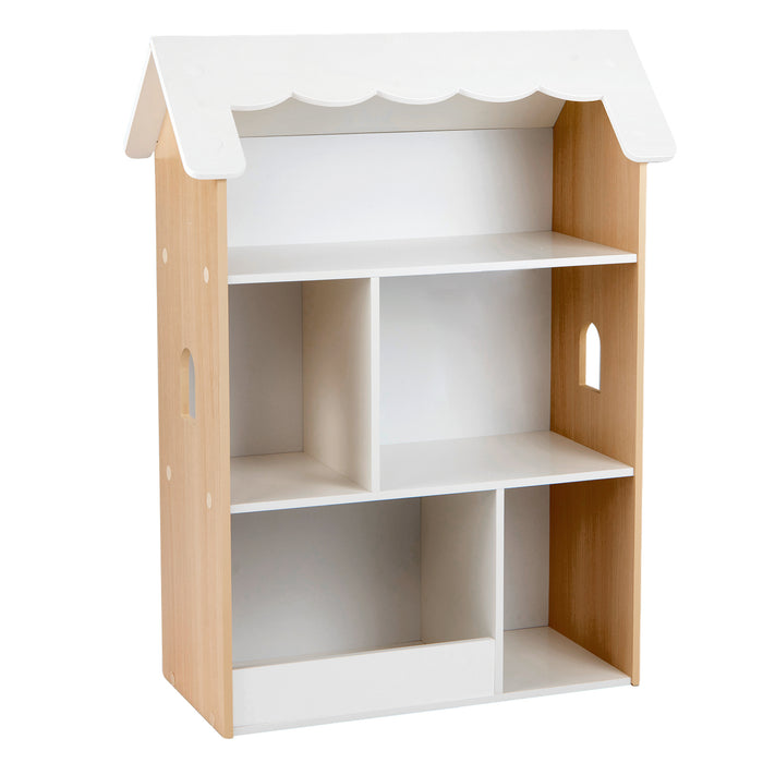 House-Shaped Kids Bookshelf with Roof and Windows for Playroom-