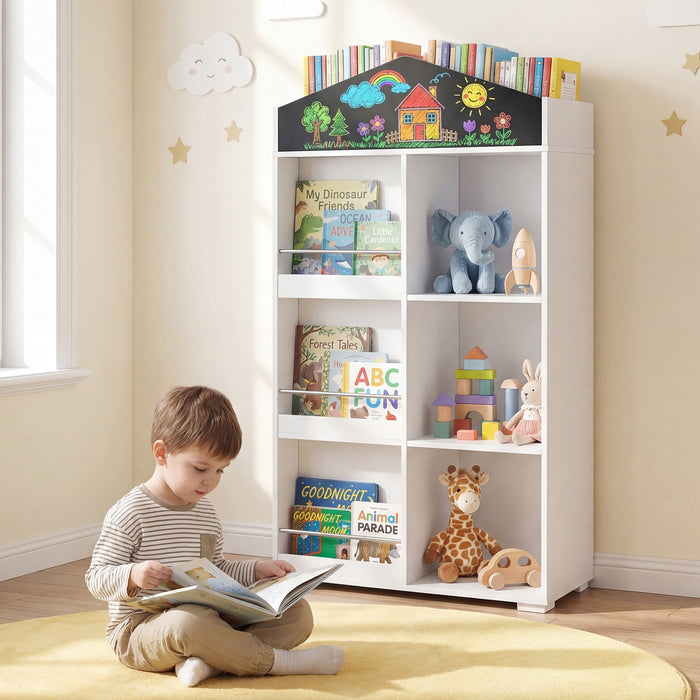 House Shaped Toy Storage Organizer with Compartments and Chalkboard-