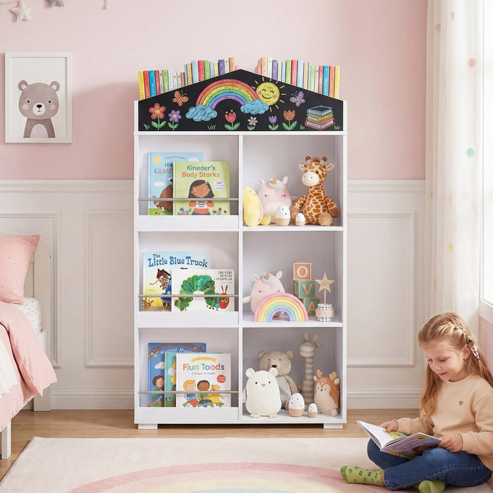 House Shaped Toy Storage Organizer with Compartments and Chalkboard-