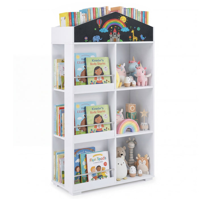 House Shaped Toy Storage Organizer with Compartments and Chalkboard-