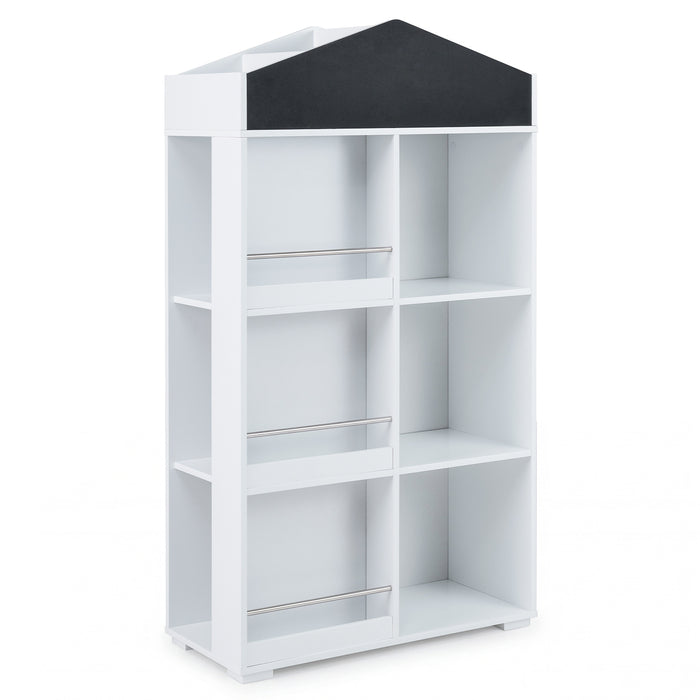 House Shaped Toy Storage Organizer with Compartments and Chalkboard-