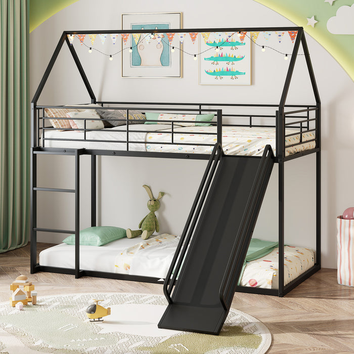 190 x 90 cm House Bunk Bed with Slide and Safety Guardrail Ladder-