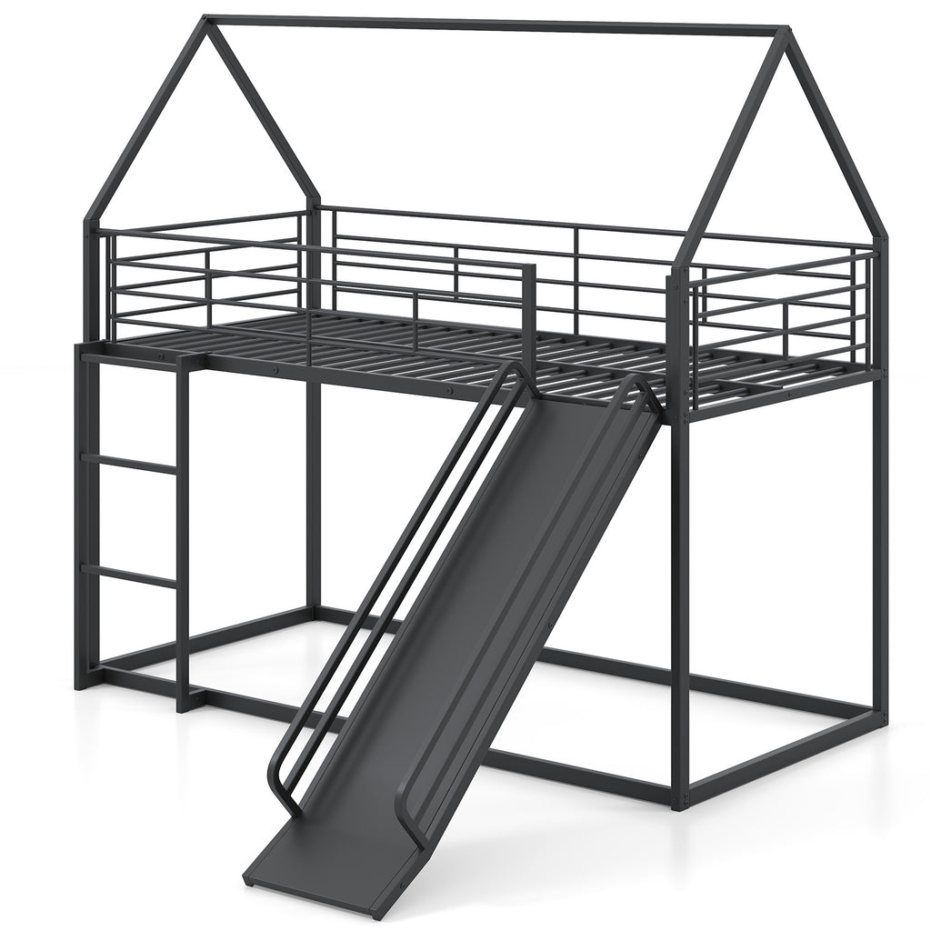 190 x 90 cm House Bunk Bed with Slide and Safety Guardrail Ladder-