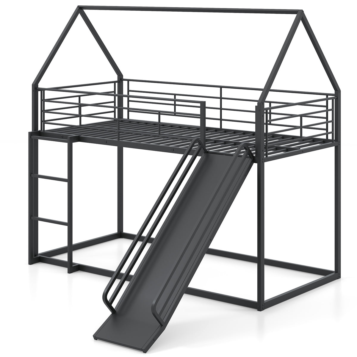 190 x 90 cm House Bunk Bed with Slide and Safety Guardrail Ladder-