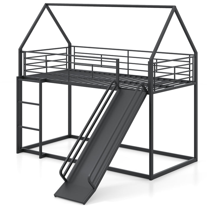 190 x 90 cm House Bunk Bed with Slide and Safety Guardrail Ladder-