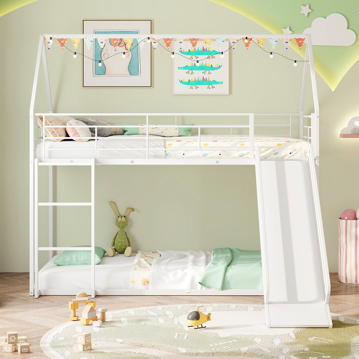 190 x 90 cm House Bunk Bed with Slide and Safety Guardrail Ladder-