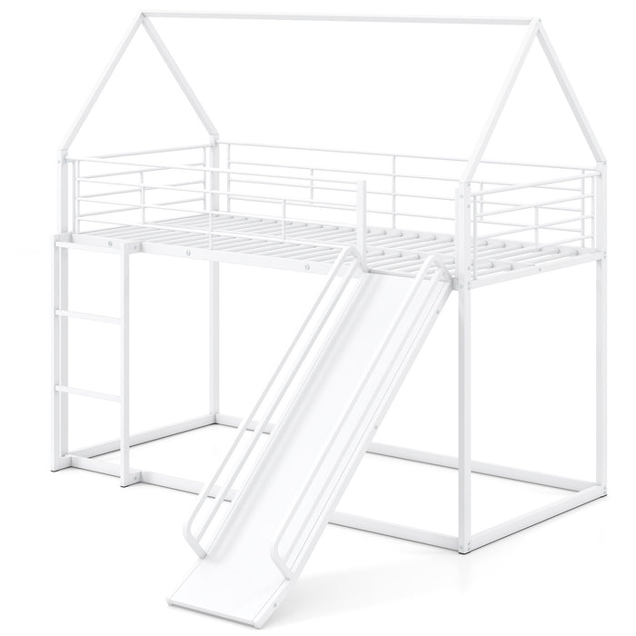 190 x 90 cm House Bunk Bed with Slide and Safety Guardrail Ladder-