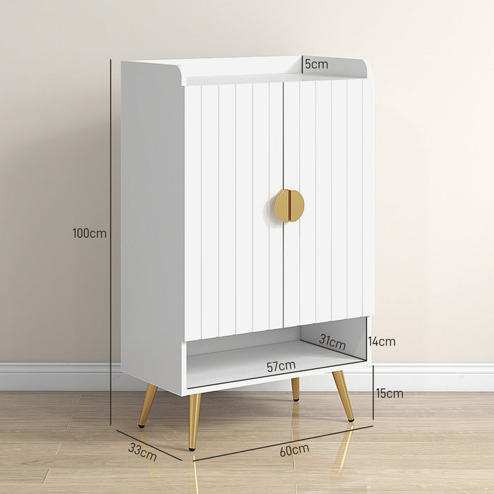 Modern 2-Door Shoe Cabinet with Open Shelf - Adjustable Storage Cupboard Fits 15 Pairs, White - Ideal for Entryway and Hallway Organization