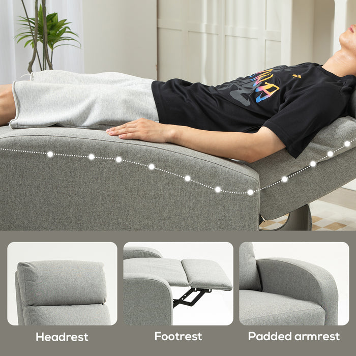 HOMCOM Push Back Recliner Armchair, Linen Fabric Manual Reclining Chair with Adjustable Footrest and Padded Seat for Living Room, Bedroom, Light Grey