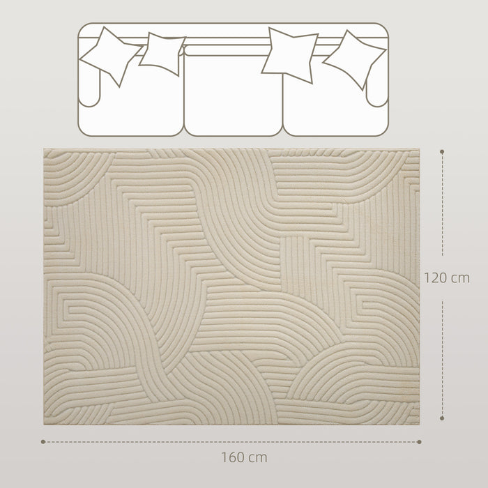HOMCOM Modern Geometric Rug, Thick Plush, Non-Slip, 160 x 120 cm – Cream, Living Room/Bedroom/Office