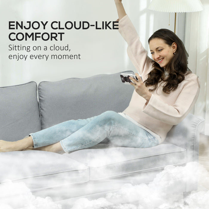 HOMCOM 3 Seater Sofa, Modern Fabric Sofa Couch with Spring Cushion, Rubber Wood Legs, 191cm Upholstered Settee for Living Room, Bedroom, Home Office, Guest Room, Grey