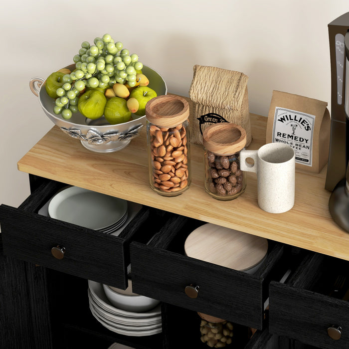HOMCOM Sideboard with Rubberwood Top and Adjustable Shelves for Dining Room, Kitchen - Black Wood-Effect