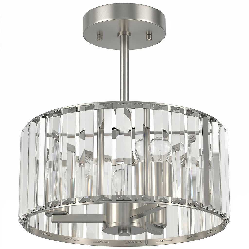 HOMCOM Semi Flush Mount Modern Crystal Chandelier Ceiling Light, Crystal Ceiling Light Fixture with E14 Base, Silver Tone
