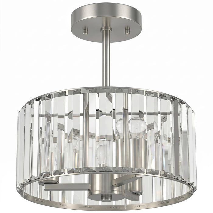 HOMCOM Semi Flush Mount Modern Crystal Chandelier Ceiling Light, Crystal Ceiling Light Fixture with E14 Base, Silver Tone