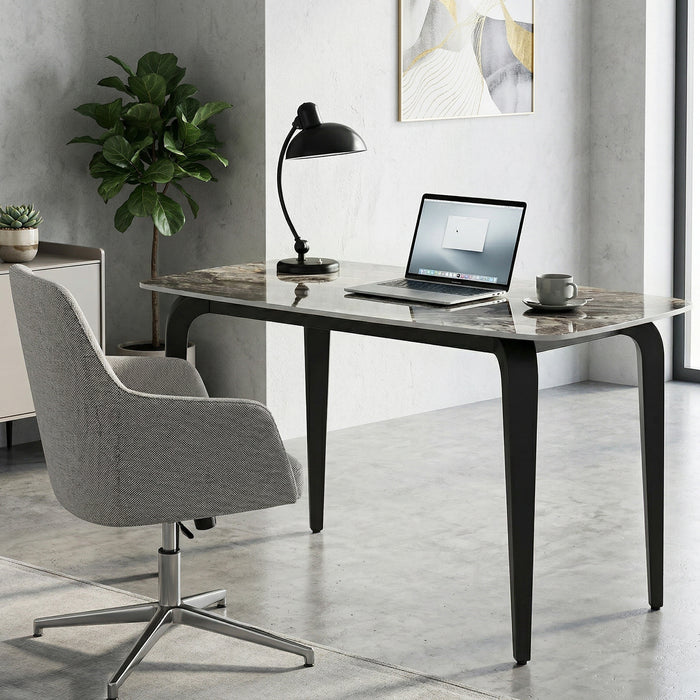 HOMCOM Dining Table for 4, Modern Kitchen Table with Sintered Stone Tabletop, Metal Legs, Brown