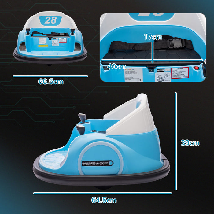 AIYAPLAY 360° Rotation Kids Bumper Car, 12V Waltzer Car with Remote Control, Dual Joysticks, Music Lights - Light Blue | Aosom UK
