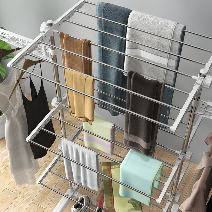 HOMCOM 3 Layers Folding Cloth Hanger Stand-White/Silver | Aosom UK