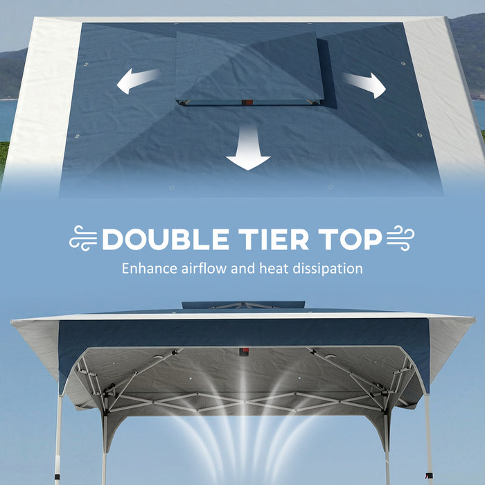 Outsunny 3.5 x 3.5 m Pop Up Gazebo with One-Push Setup, UPF50+ Double Tier Garden Party Tent Marquee with Carry Bag, Blue