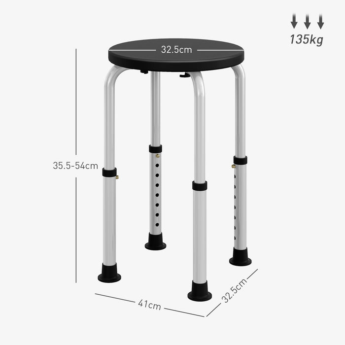 HOMCOM Shower Chair, Height Adjustable Aluminium Shower Stool with Non-Slip Feet for Disabled, Elderly, Black | Aosom UK