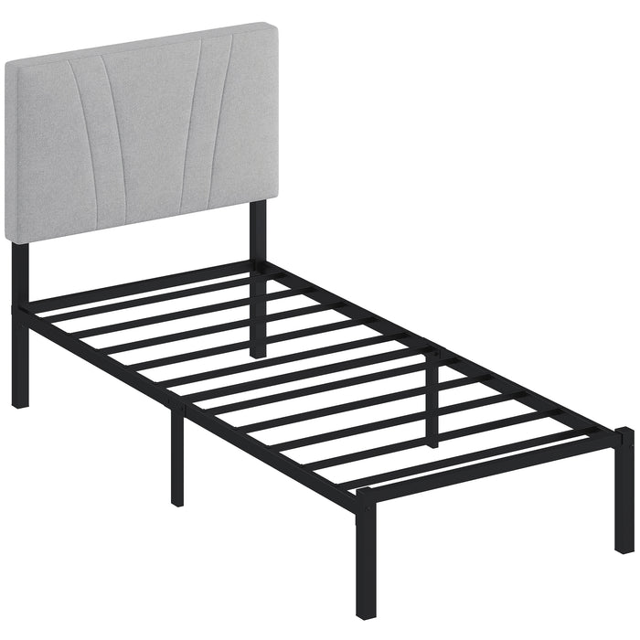 HOMCOM 3FT Single Bed Frame with Upholstered Headboard and Underbed Storage, Black and Light Grey
