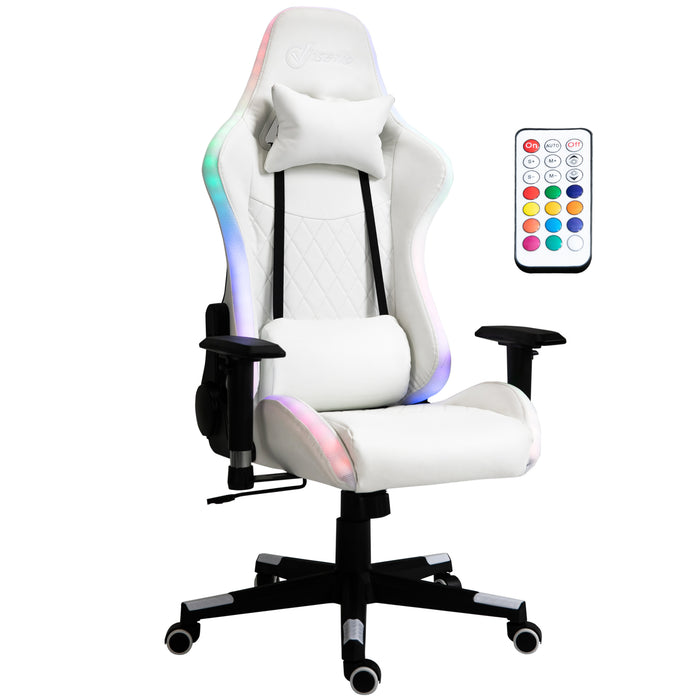 Ergonomic Racing Gaming Chair with RGB LED Illumination - 2D Adjustable Armrests, Lumbar Support, Swivel & Height Functions - Ideal for Home Office & Gamers