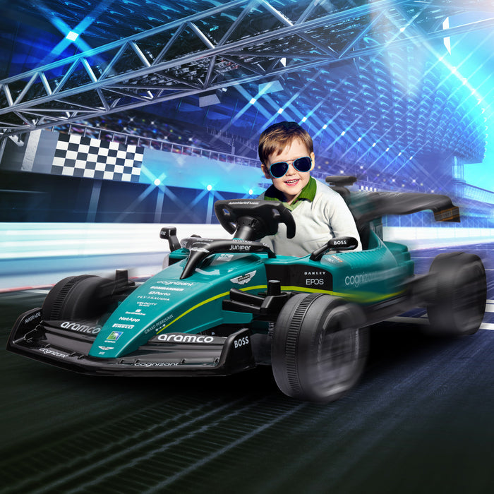 AIYAPLAY 12V Electric Go Kart, Kids Ride On Racing Kart with Shock-Absorbing Wheels, Bluetooth, Music Horn, Green | Aosom UK