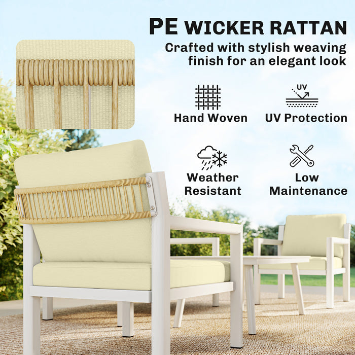 Outsunny 4 Seater Rattan Garden Furniture Set with 2 Armchairs, Loveseat, Coffee Table, Garden Sofa Set with Cushions, Brown