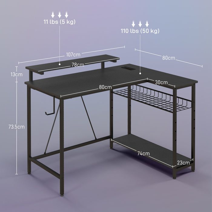 HOMCOM Reversible 'L' LED Light Gaming/Work Desk - Black | Aosom UK