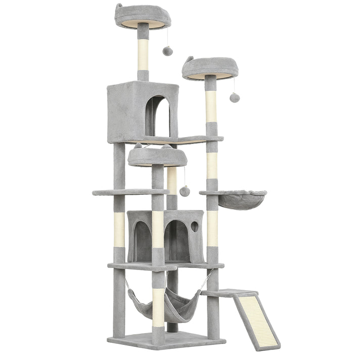 PawHut Cat Tree, 192 cm Large Multi-Level Cat Tower for Indoor Kittens with 8 Scratching Posts, 3 Plush Beds, 2 Hammocks