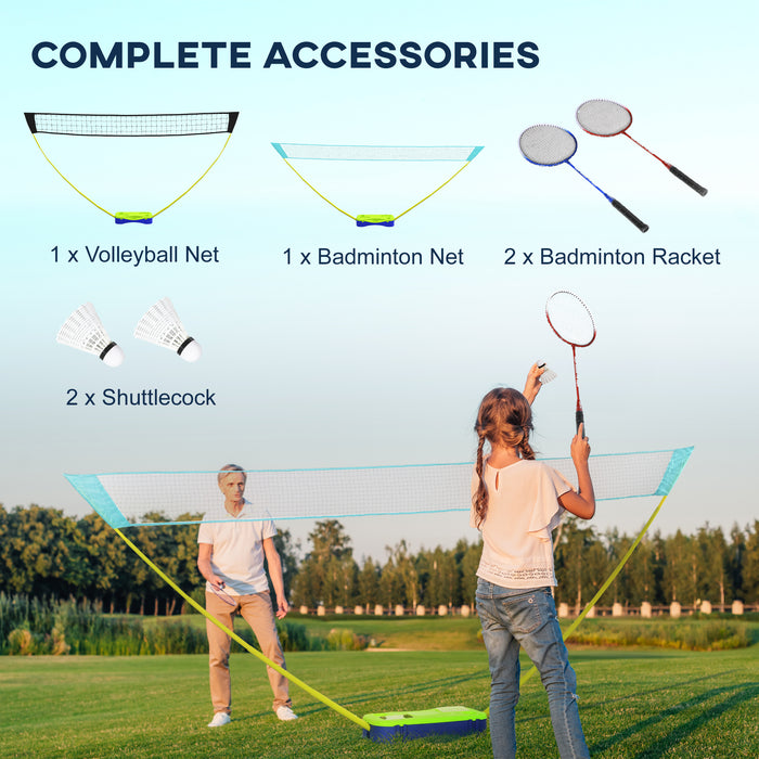 Portable Badminton and Volleyball Combo Set - Includes Net, 2 Rackets, 2 Shuttlecocks, Carry Case - Ideal for Family Fun Outdoor and Indoor Games