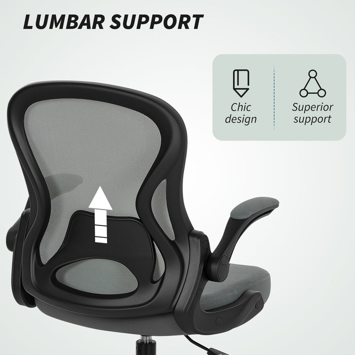 Vinsetto Draughtsman Chair with Flip-up Armrests, Mesh Standing Desk Chair with Lumbar Support and Adjustable Foot Ring for Bar Counter, Charcoal Grey