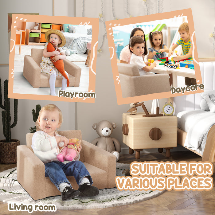 Foldable Children's Recliner Chair - 2-in-1 Kids Armchair for Toddlers, Khaki - Perfect Relaxing Seat for Ages 1.5 to 3 Years Old