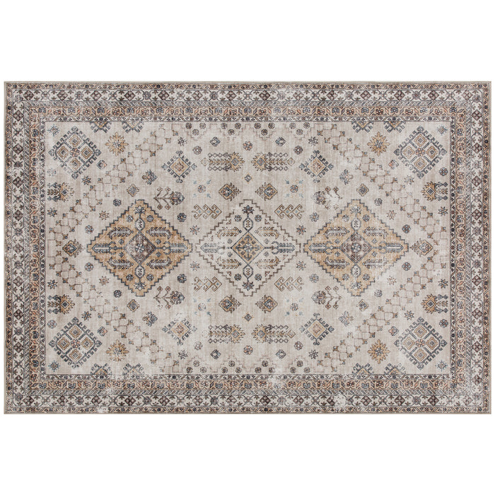 HOMCOM Vintage Area Rug, Non-Slip Washable Rug, Flannel Floor Carpet for Living Room, Bedroom, Dining Room, Home Office, 230 x 160 cm, Beige