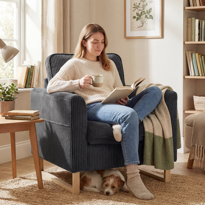 HOMCOM Accent Chair with Pocket Spring, Modern Industrial Armchair with Metal Legs for Livingroom Dark Grey