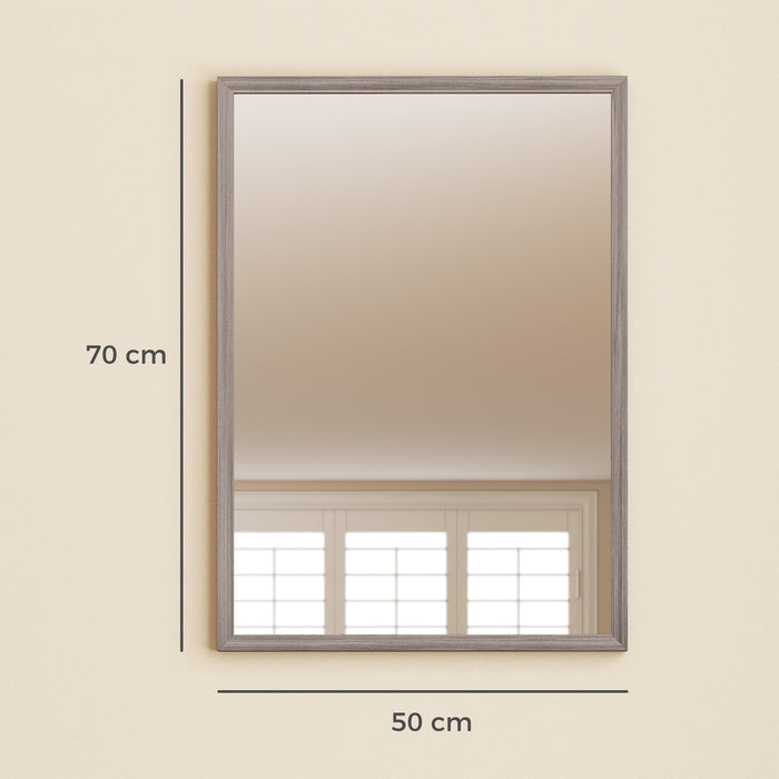 HOMCOM Wall Bathroom Mirror, 50 x 70 cm Wall-Mounted Mirror for Living Room, Bedroom, Hallway, Grey
