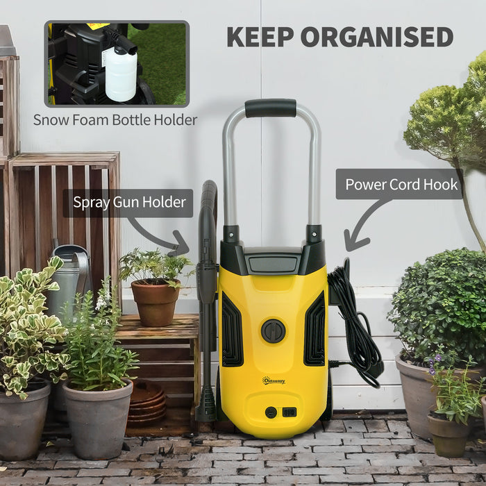 Outsunny 1800W High Pressure Washer, 150 Bar Pressure, 420 L/h Flow, Portable Electric Power Washer Jet Wash Cleaner with Adjustable Nozzle, 6M Hose, Steel Handle for Home Patio Car Driveway, Yellow