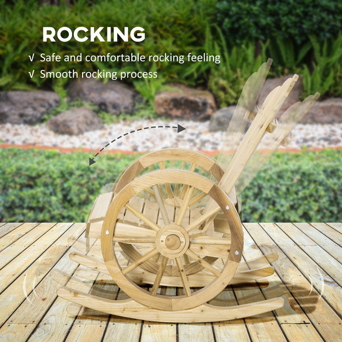 Outsunny 2 Piece Wooden Adirondack Rocking Chair Reclining Armchair Outdoor Garden Furniture Patio Porch Rocker - Natural