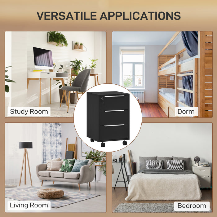 HOMCOM Three-Drawer Locking Filing Cabinet - Black