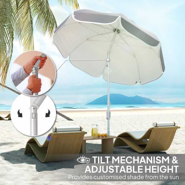 Outsunny Beach Umbrella Portable with Sand Anchor, Carry Bag, Adjustable Height & Tilt, UPF50+ UV Protection, Grey