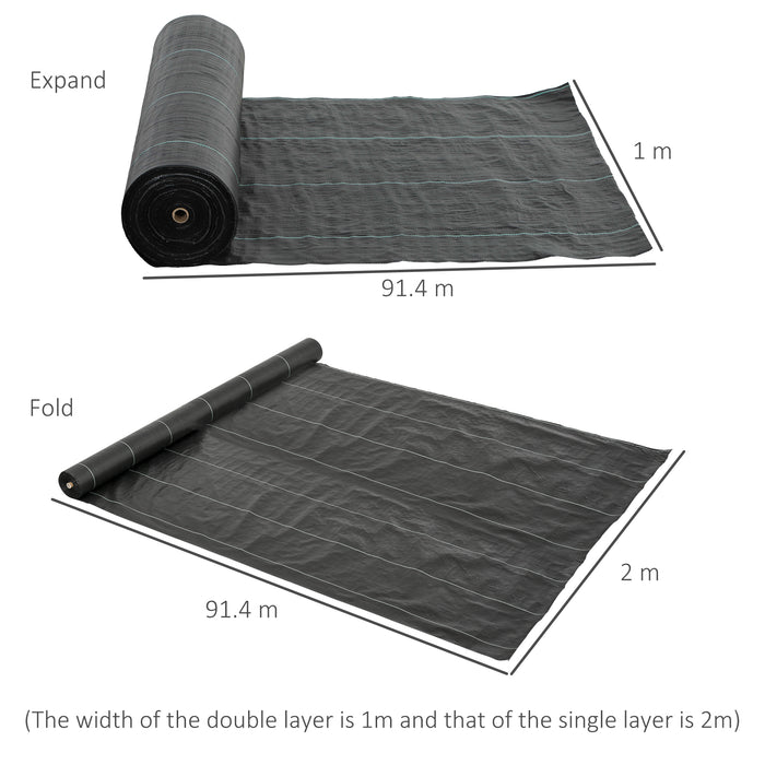 Outsunny 2m x 90m Weed Control Membrane, Heavy Duty Weed Control Barrier Fabric, 90gsm Ground Cover for Patios, Garden, Flower beds, Landscaping