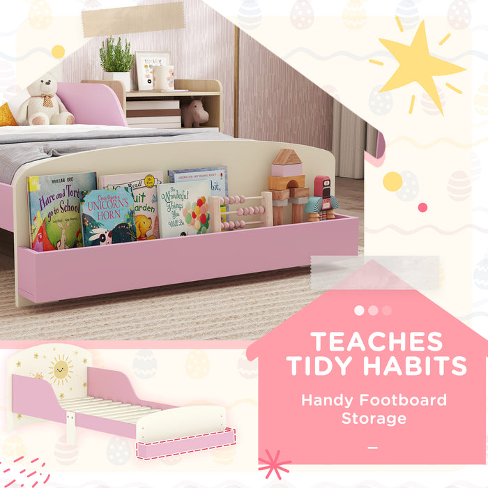 AIYAPLAY Toddler Bed with Storage, Guardrails, Sun Design, for Ages 3-8 Years, Fits 140 x 70cm Mattress,