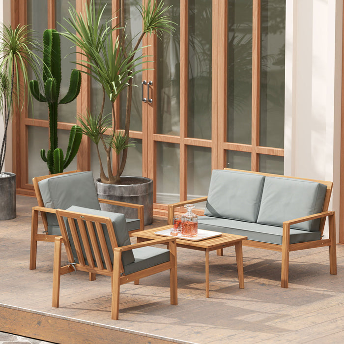 Outsunny 4-Piece Wooden Garden Furniture Set with Cushions - Teak