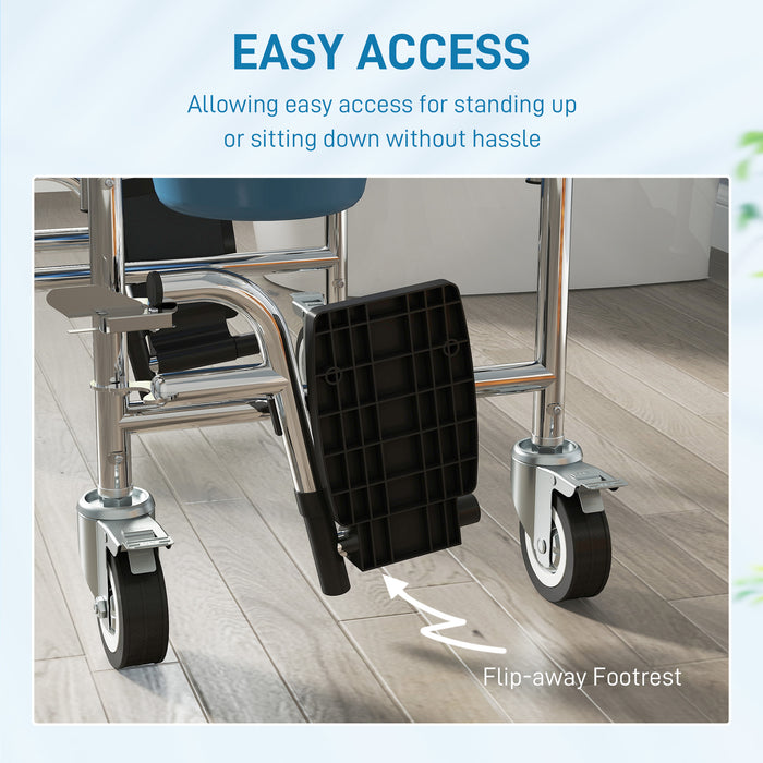 HOMCOM Rolling Shower Wheelchair for Seniors, Bedside Commode Chair with Locking Wheels, Seat, Backrest, Arms, Grey