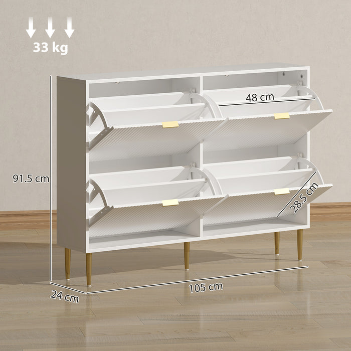 HOMCOM Narrow Shoe Cabinet with 4 Flip Drawers - White