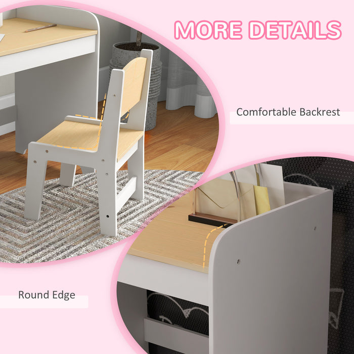 Kids Study Combo - Adjustable Desk & Chair Set with Storage for Ages 3-6 - Ergonomic Furniture for Children’s Learning and Creativity, White