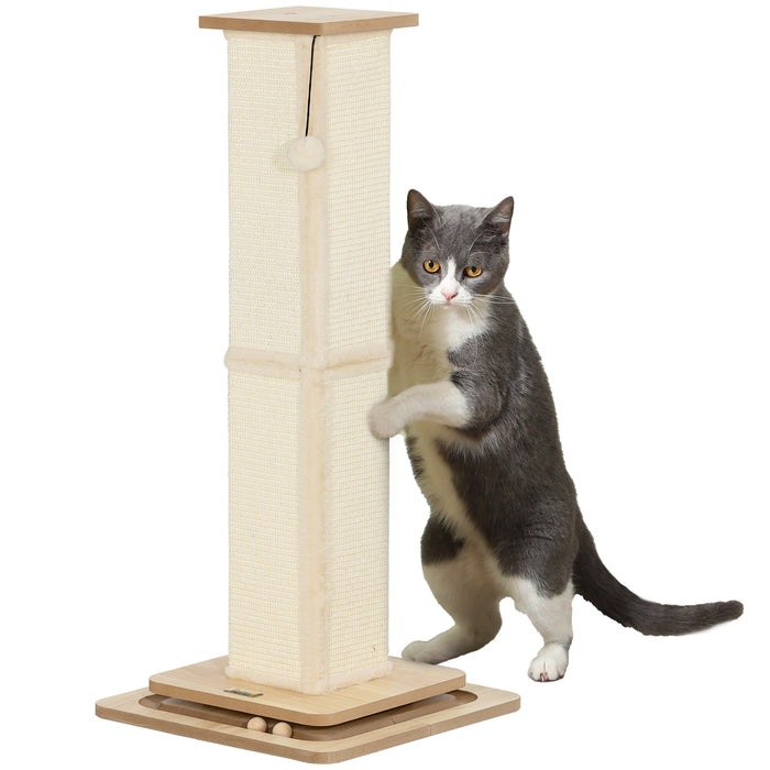 PawHut 3 in 1 Cat Scratching Post, 87cm Cat Scratcher w/ Track Ball Toy, Oak | Aosom UK