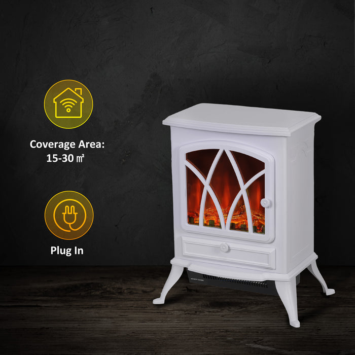 HOMCOM 1kW-2kW Vintage Electric Fireplace Heater - White | Aosom UK