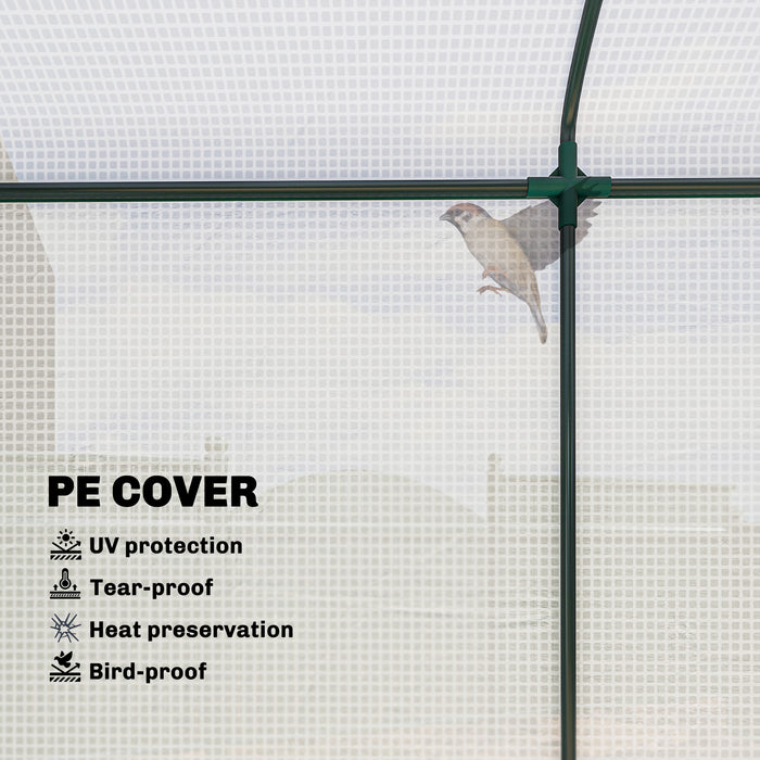 Outsunny Mini Greenhouse, Garden Tomato Growhouse with Roll-Up Door and 2 Mesh Windows, PE Cover, 200 x 75 x 188 cm, White