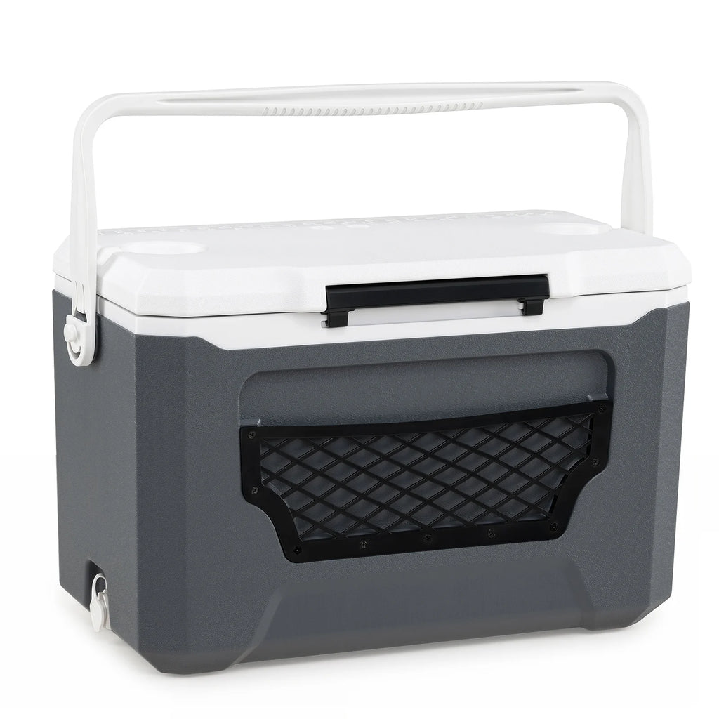Ice Chest with Drain Plug and Mesh Pocket for Camping Fishing Picnic-Grey